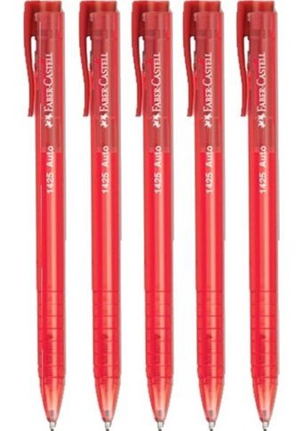 Faber-Castell 1425 Auto Plastik Tek Renkli 1.0 mm Kırmızı 5'li Tükenmez Kalem