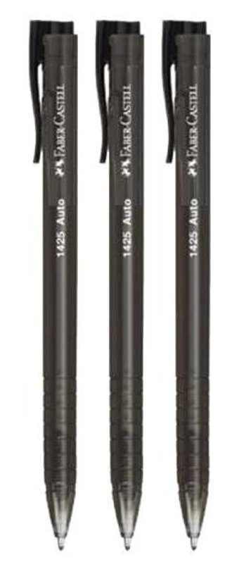 Faber-Castell 1425 Auto Plastik Tek Renkli 1.0 mm Siyah 3'lü Tükenmez Kalem