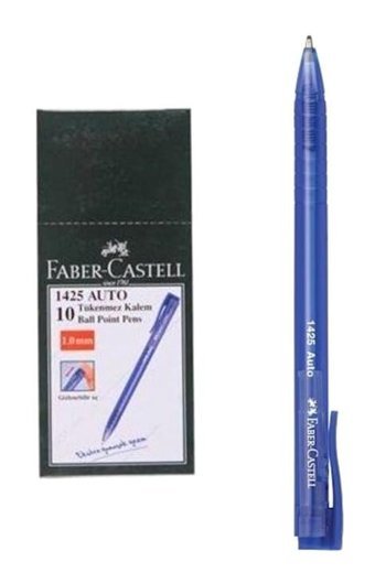 Faber-Castell 1425 Auto Plastik Tek Renkli 1.0 mm Mavi 10'lu Tükenmez Kalem