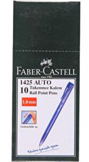 Faber-Castell 1425 Auto Plastik Tek Renkli 1.0 mm Mavi 10'lu Tükenmez Kalem