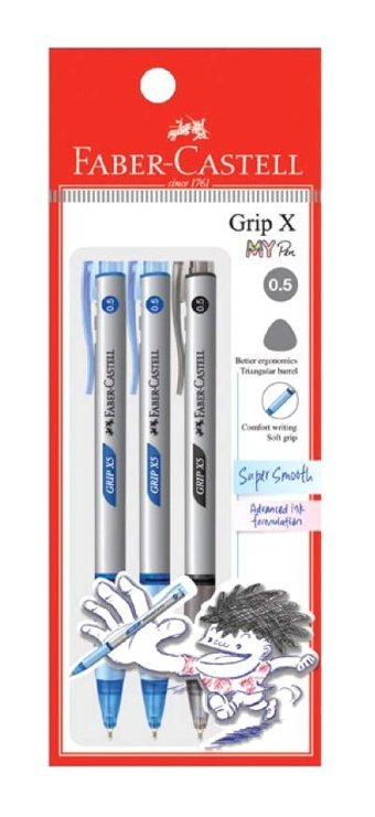 Faber-Castell Grip X Plastik 2 Renkli 0.5 mm Çok Renkli 3'lü Tükenmez Kalem