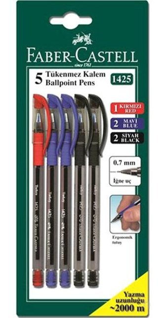 Faber-Castell 1425 Plastik 3 Renkli 0.7 mm İğne Uçlu Çok Renkli 5'li Tükenmez Kalem