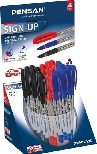 Pensan Sign Up Plastik 3 Renkli 1.0 mm İğne Uçlu Çok Renkli 60'lı Tükenmez Kalem