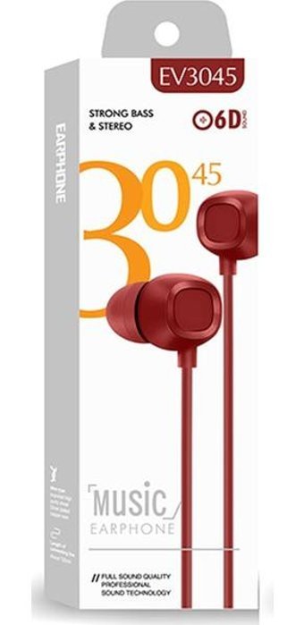 Karler Ev-3047 Silikonlu Mikrofonlu 3.5 mm Jak Kablolu Kulaklık Kırmızı