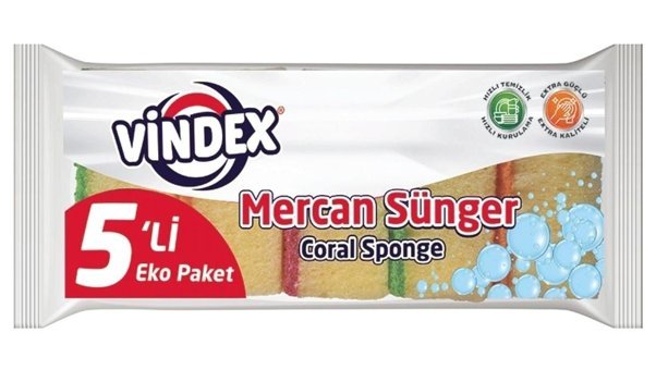 Vindex Mercan 5'li Bulaşık Süngeri