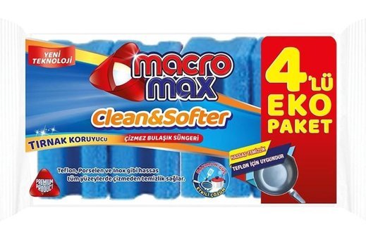 Macromax Clean Softer Oluklu 4'lü Bulaşık Süngeri