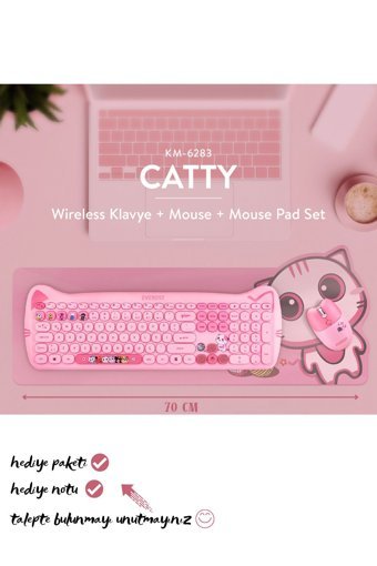 Everest Catty Pembe Wireless/ Kablosuz Bağlantılı Ultra Sessiz Özel Tasarımlı Q Klavye Mouse Mouse Pad Set