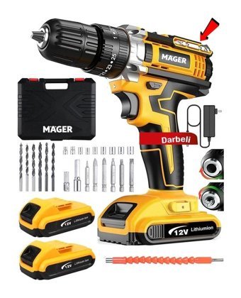 Mager 12 V 1.2 Ah Kömürsüz Darbeli Akülü Vidalama Makinesi