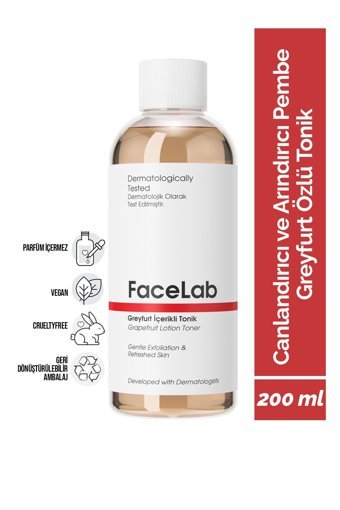Facelab Canlandırıcı ve Arındırıcı Pembe Greyfurt Özlü Tüm Ciltler İçin Yüz Temizleyici Likit Tonik 200 ml