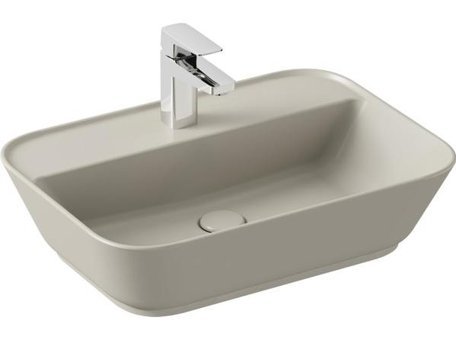 Vitra Geo Tekli 60 cm Seramik Tezgah Üstü Dikdörtgen Lavabo Mat Bej