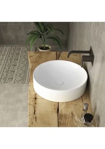 Lucco Lucente Tekli 43 cm Seramik Tezgah Üstü Oval Lavabo Beyaz