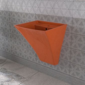 Lucco Loop Tekli 50 cm Seramik Tezgah Üstü Dikdörtgen Lavabo Turuncu