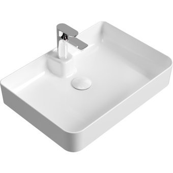 Aqua Bagno Mestola Tekli 60 cm Seramik Tezgah Üstü Dikdörtgen Lavabo Beyaz