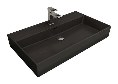 Bocchi Milano Tekli 80 cm Seramik Tezgah Üstü Dikdörtgen Lavabo Mat Antrasit
