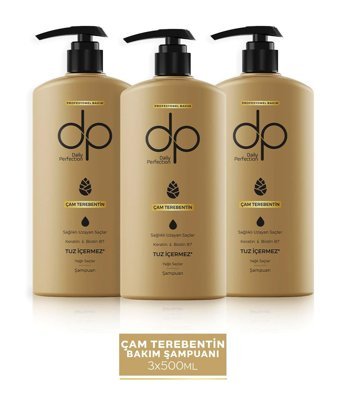 DP Sağlıklı Uzayan Saçlar Onarıcı Düz Saçlar İçin Çam Terebentin Kremsiz Şampuan Unisex Şampuanı 3x500 ml