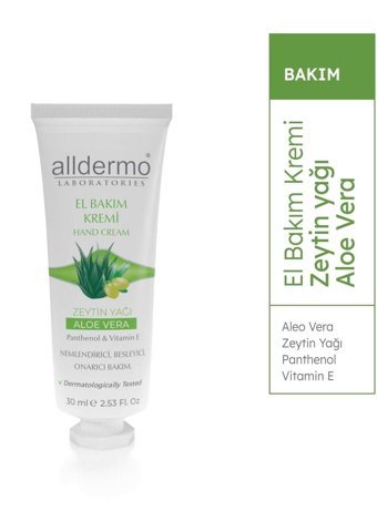 Alldermo Laboratories Zeytinyağlı Aloa Veralı Tüm Ciltler İçin El Kremi 30 ml