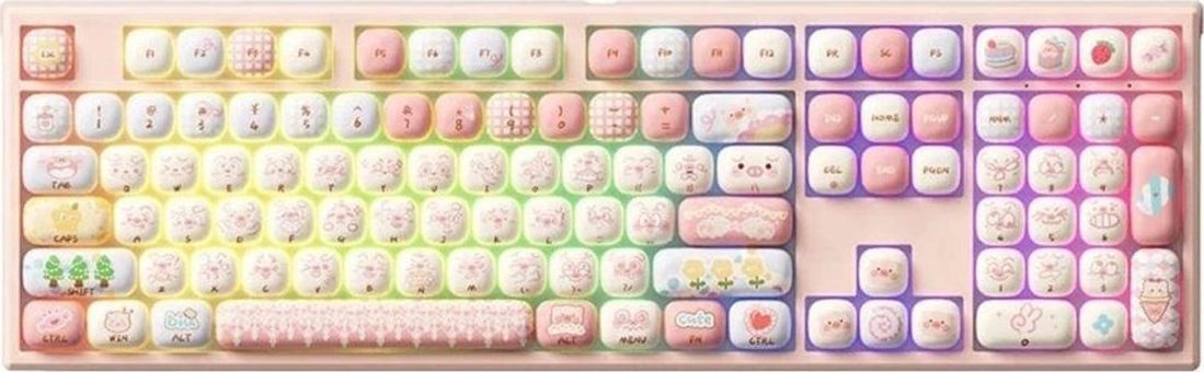 Akko Monsgeek Mg108B Piggy Party İngilizce Q RGB Switch Kablosuz Pembe Mekanik Gaming Klavye