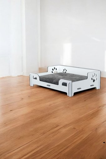 Evene Ayaklı Tek Fonksiyonlu 50x35 cm Sepet Kedi Yatağı Beyaz