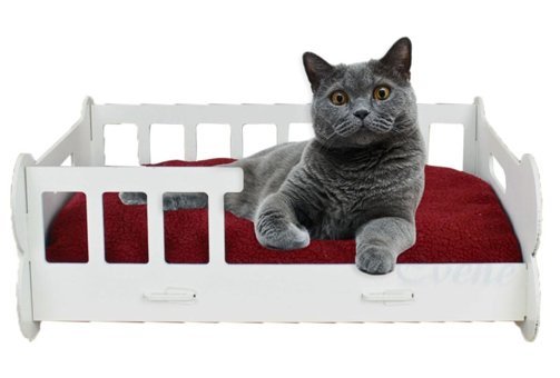 Evene Kemik Model Ahşap Ayaklı Tek Fonksiyonlu 50x35 cm Sepet Kedi Yatağı Beyaz