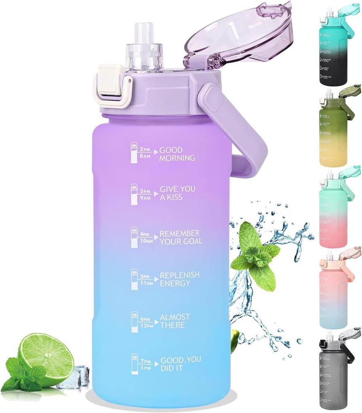 Vagonlife Softtouch Pipetli Pembe - Mavi Plastik Günlük Matara 1.5 lt