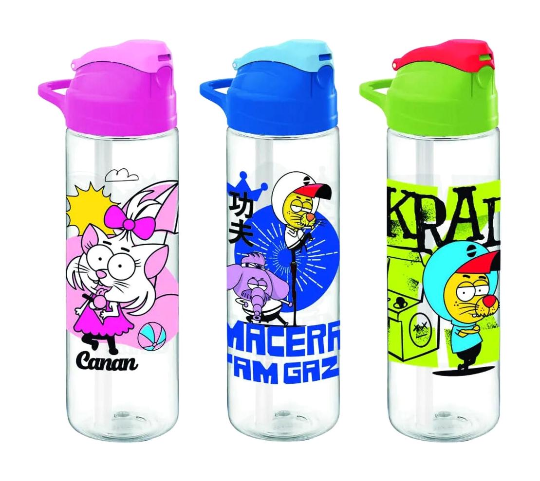 Gıpta Kral Şakir Pipetli Çok Renkli Tritan Okul Çocuk Matara 630 ml