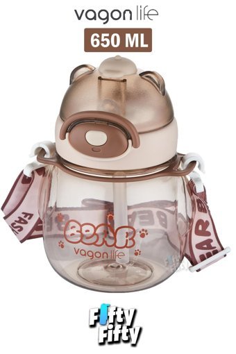 Vagonlife Bear Pipetli Kahverengi Plastik Günlük Çocuk Matara 720 ml