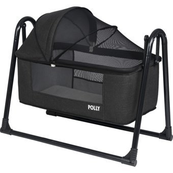 Polly Baby Keten Fileli Metal 0-13 kg Dikdörtgen Sallanan Anne Yanı Beşik Siyah
