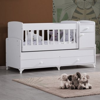 Setay Elegant Suntalam Dikdörtgen Çekmeceli Büyüyen Sallanan Beşik Beyaz