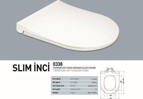 Nkp Slim İnci 0338 Yavaş Kapanan Beyaz U Klozet Kapağı
