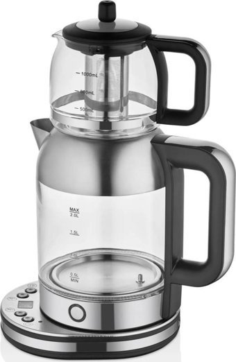 Arow Tea Maker Plus Otomatik Kapanma 2200 W Işıklı Cam Şeffaf Çay Makinesi