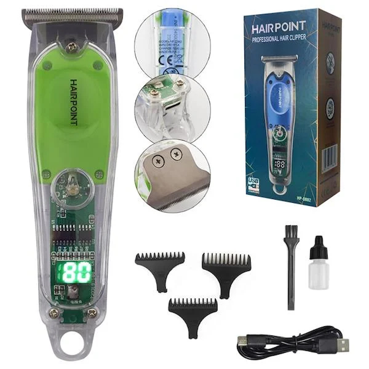 Hair Point HP-0882 Saç Sakal 3 Başlıklı Çok Amaçlı Kuru Tıraş Makinesi