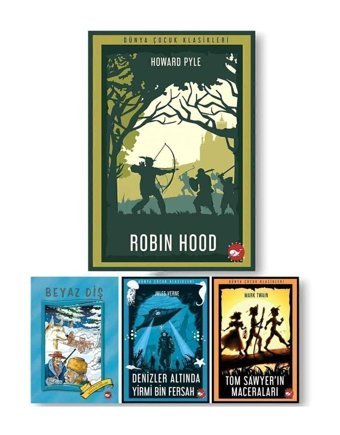 Beyaz Balina Yayınları DÜNYA ÇOCUK KLASİKLERİ 4 KİTAP SET (Robinhood- Tom Sawyer -Denizler Altında Yirmi Bin -Beyaz Diş)