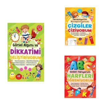 Bıcırık Yayınları Harfleri Öğreniyorum Ve Dikkatimi Geliştiriyorum Ve Çizgiler Çiziyorum Boyama Kitapları 3 Kitap