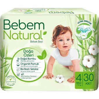 Bebem Natural Doğa Özleri 4 Numara Organik Cırtlı Bebek Bezi 120 Adet