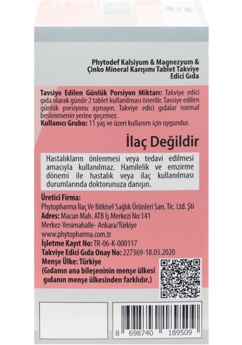 Phytodef Calcium Yetişkin Mineral 60 Adet