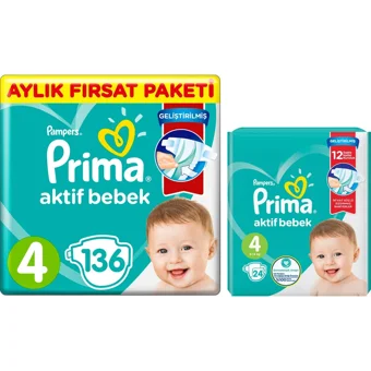 Prima Aktif Bebek 2 Numara Cırtlı Bebek Bezi 160 Adet