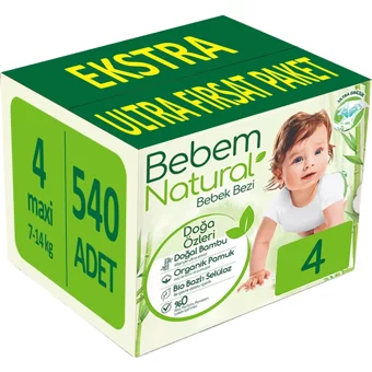Bebem Natural Doğa Özleri 4 Numara Organik Cırtlı Bebek Bezi 540 Adet