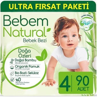 Bebem Natural Doğa Özleri 4 Numara Organik Cırtlı Bebek Bezi 540 Adet