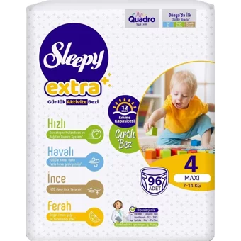 Sleepy Extra 4 Numara Organik Cırtlı Bebek Bezi 2x96 Adet