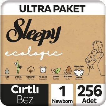 Sleepy Ecologic Yenidoğan 1 Numara Organik Cırtlı Bebek Bezi 256 Adet