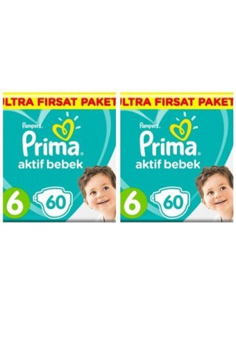 Prima Aktif Bebek Extra Large 6 Numara Cırtı Bebek Bezi 2x60 Adet