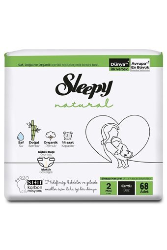 Sleepy Natural 2 Numara Organik Cırtlı Bebek Bezi 6x68v