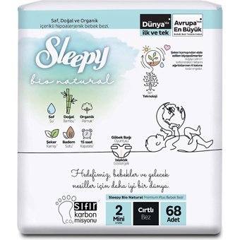 Sleepy Bio Natural 2 Numara Organik Cırtlı Bebek Bezi 68 Adet