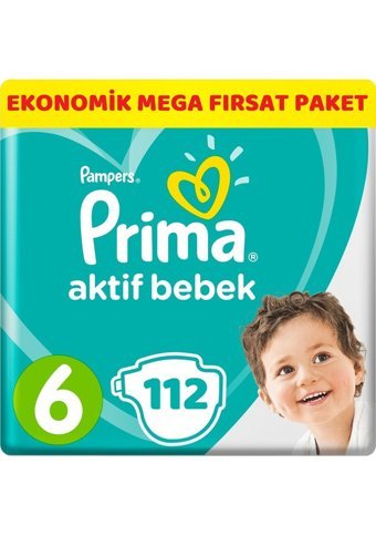 Prima Aktif Bebek Extra Large 6 Numara Cırtlı Bebek Bezi 112 Adet