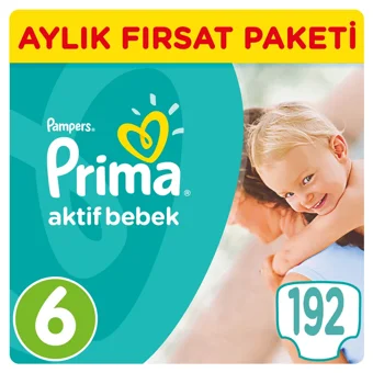 Prima Aktif Bebek 6 Numara Cırtlı Bebek Bezi 192 Adet