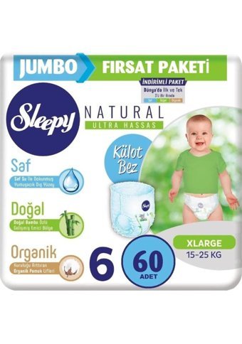 Sleepy Natural 6 Numara Organik Külot Bebek Bezi 60 Adet