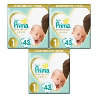 Prima Premium Care 1 Numara Cırtlı Bebek Bezi 3x43 Adet