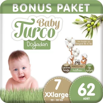 Baby Turco Doğadan 7 Numara Bantlı Bebek Bezi 62 Adet