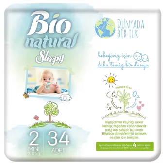 Sleepy Bio Natural Mini 2 Numara Organik Cırtlı Bebek Bezi 34 Adet