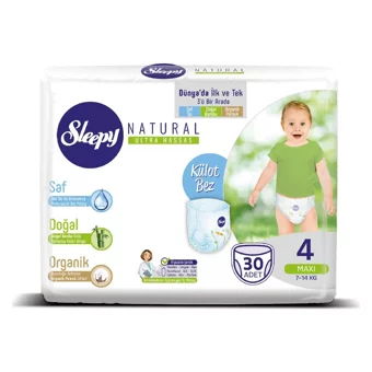 Sleepy Natural Ultra Hassas Maxi 4 Numara Organik Külot Bebek Bezi 30 Adet